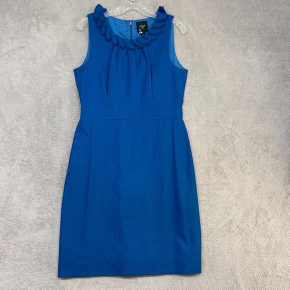 J Crew Dress Womens 8 Blue Suiting Fit Flare Sleeveless Office Ruffle Wool - Picture 1 of 8